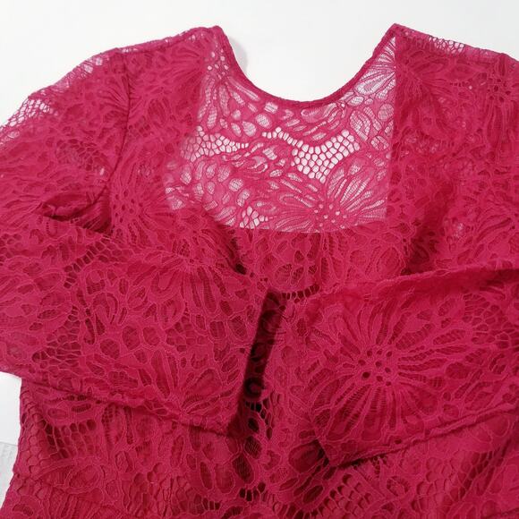 ML Monique Lhuillier Red Lace Fit & Flare Dress - Picture 12 of 15